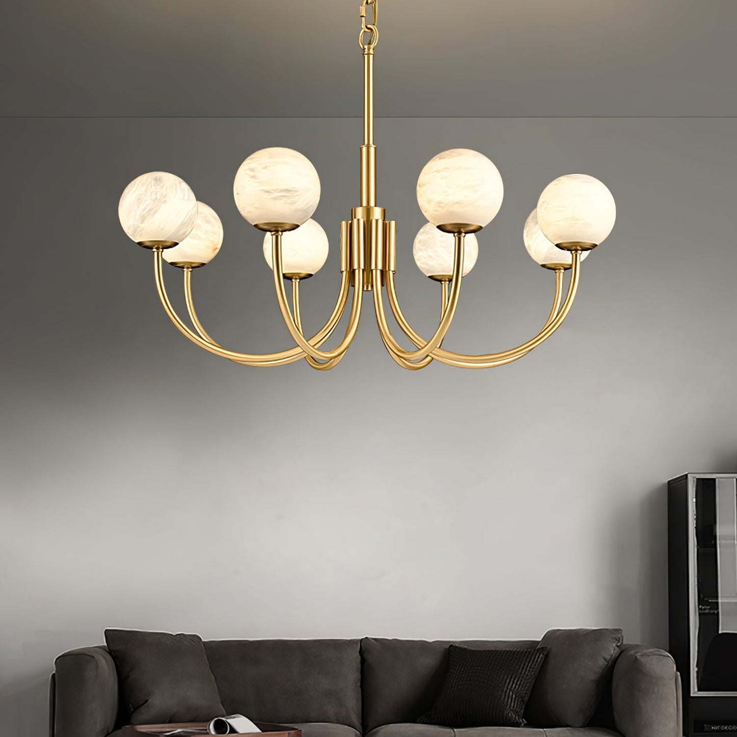 Aurelian Alabaster Globe Chandelier | Luxury Brass & Natural Stone Pendant
