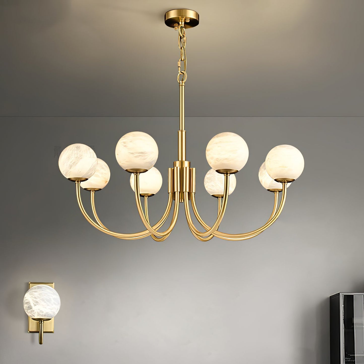 Aurelian Alabaster Globe Chandelier | Luxury Brass & Natural Stone Pendant