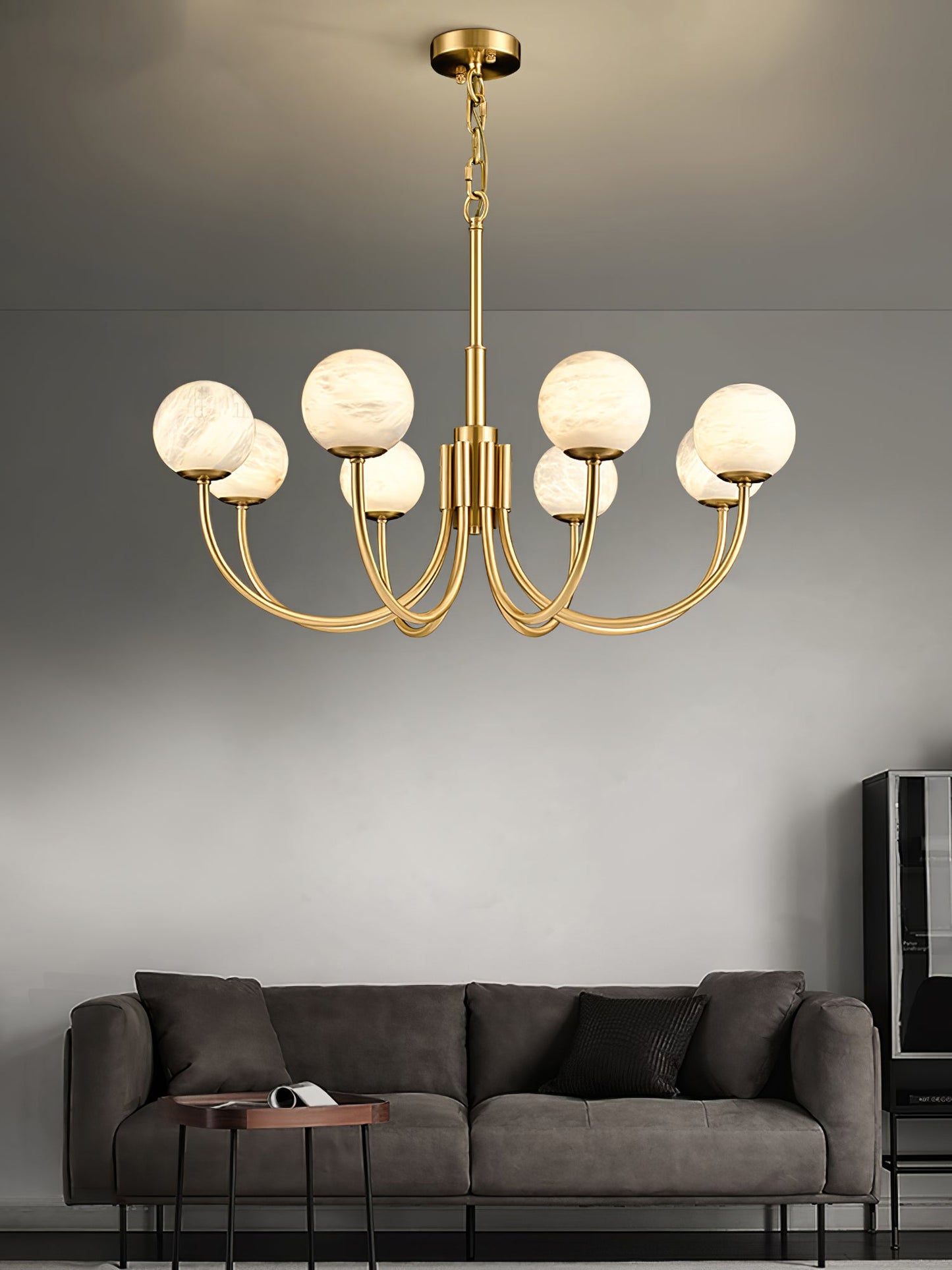 Aurelian Alabaster Globe Chandelier | Luxury Brass & Natural Stone Pendant