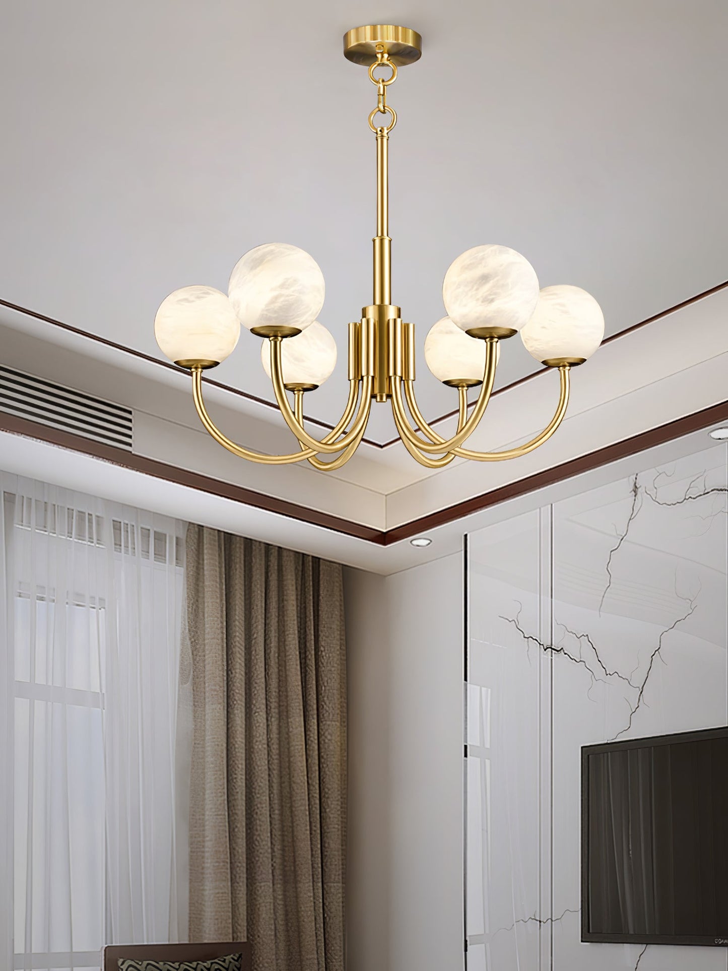Aurelian Alabaster Globe Chandelier | Luxury Brass & Natural Stone Pendant