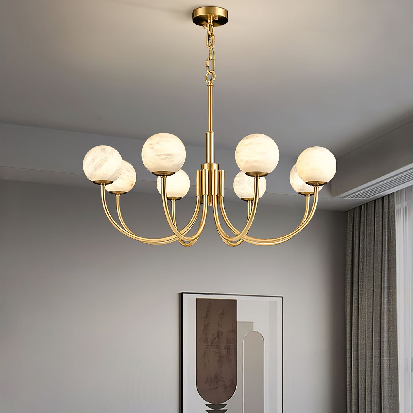 Aurelian Alabaster Globe Chandelier | Luxury Brass & Natural Stone Pendant