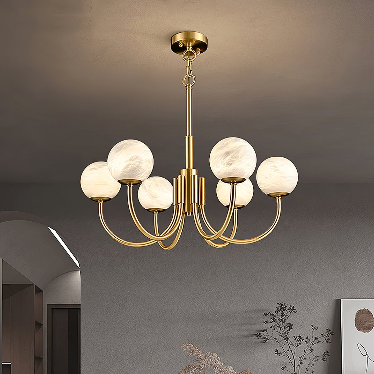 Aurelian Alabaster Globe Chandelier | Luxury Brass & Natural Stone Pendant