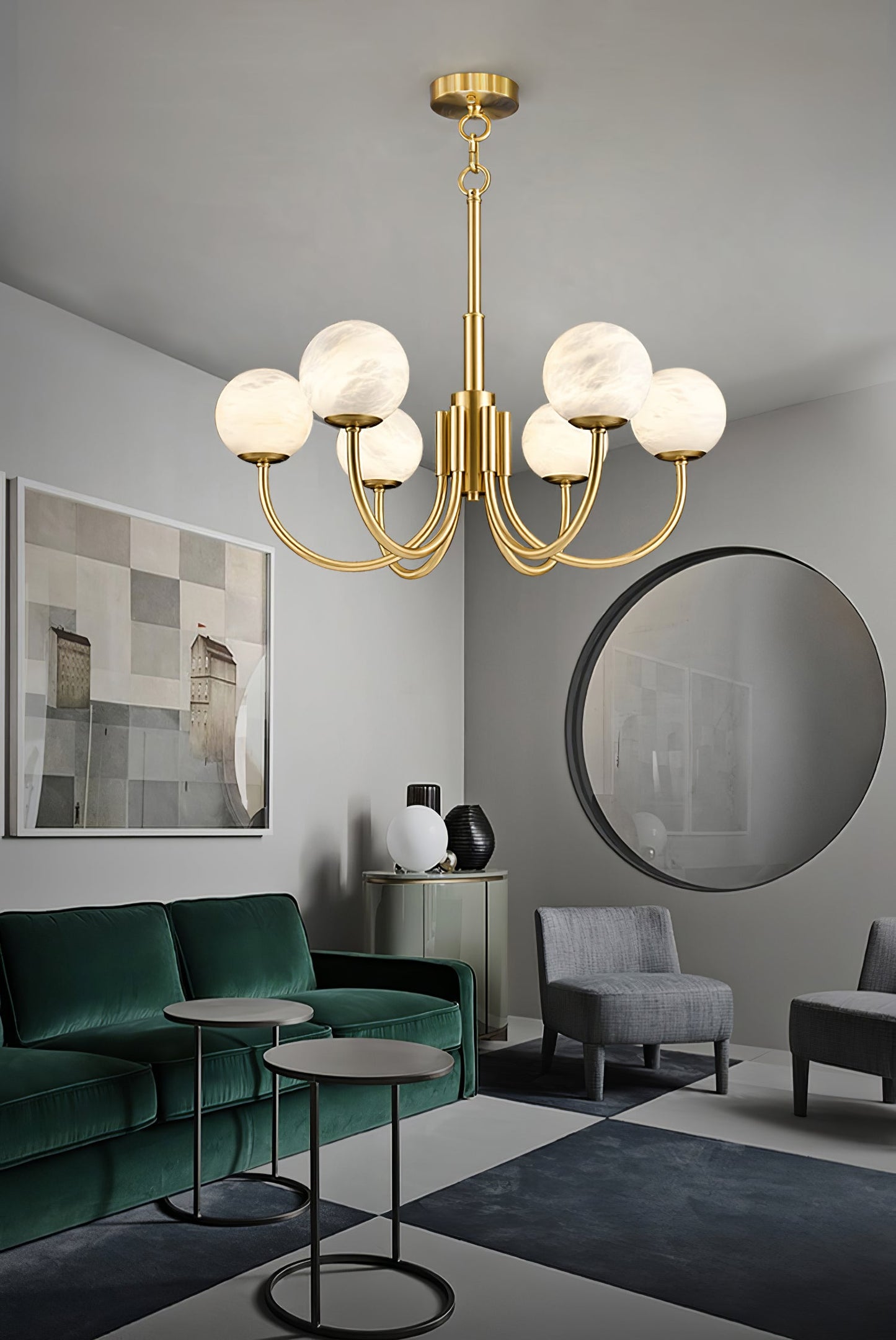 Aurelian Alabaster Globe Chandelier | Luxury Brass & Natural Stone Pendant