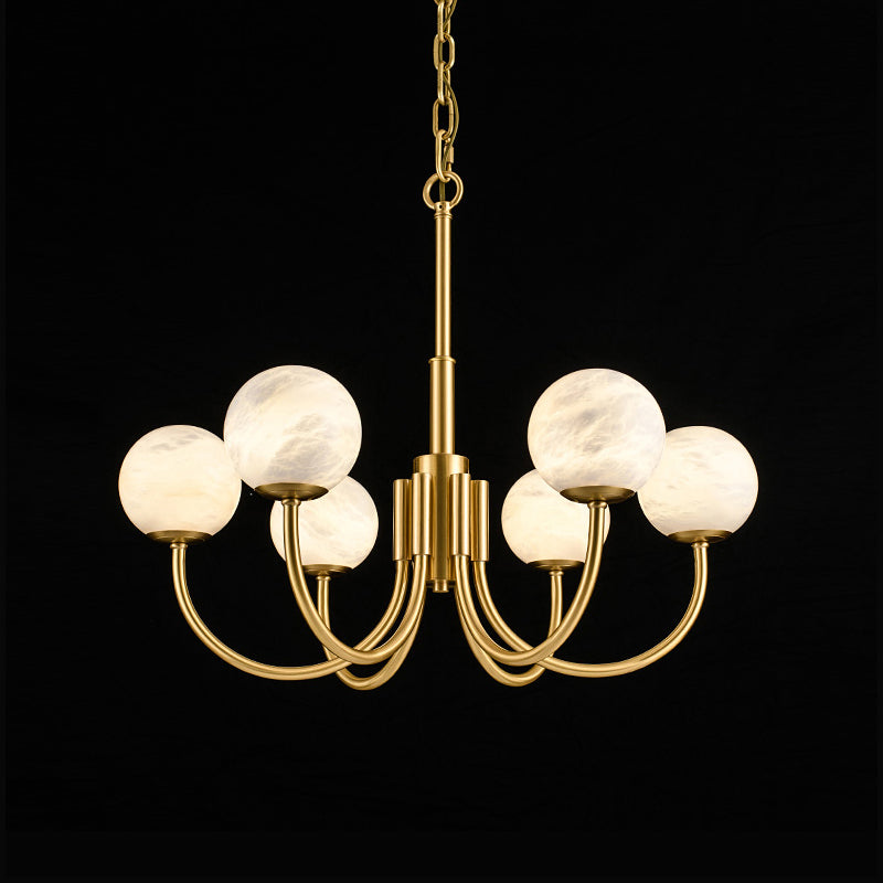 Aurelian Alabaster Globe Chandelier | Luxury Brass & Natural Stone Pendant