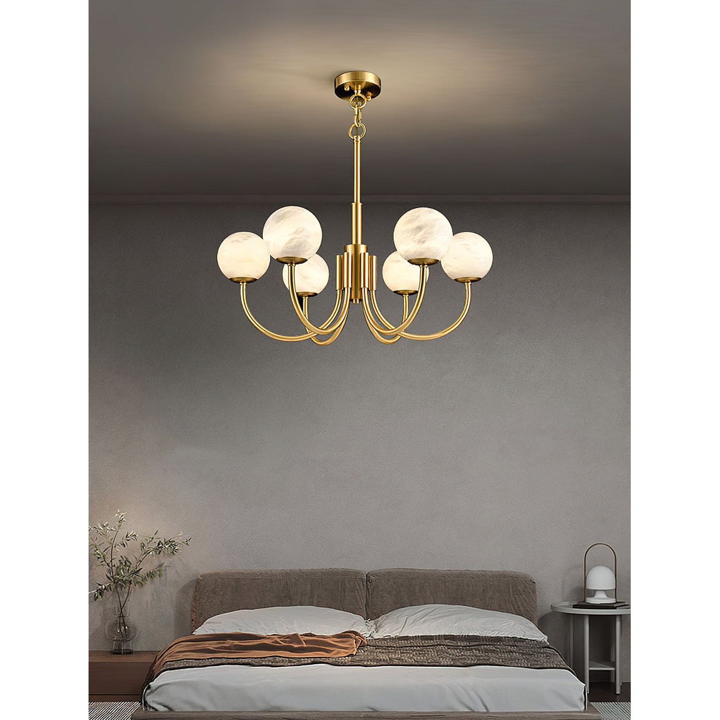 Aurelian Alabaster Globe Chandelier | Luxury Brass & Natural Stone Pendant
