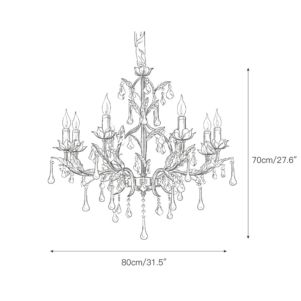 Aureline Vine Chandelier | Handcrafted Metal Leaf & Amber Crystal Pendant