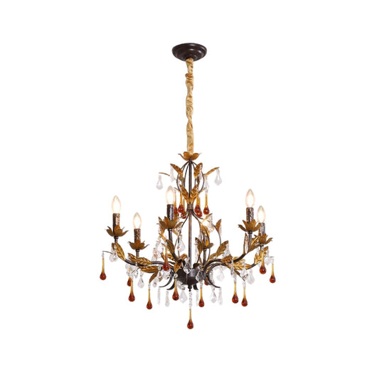 Aureline Vine Chandelier | Handcrafted Metal Leaf & Amber Crystal Pendant