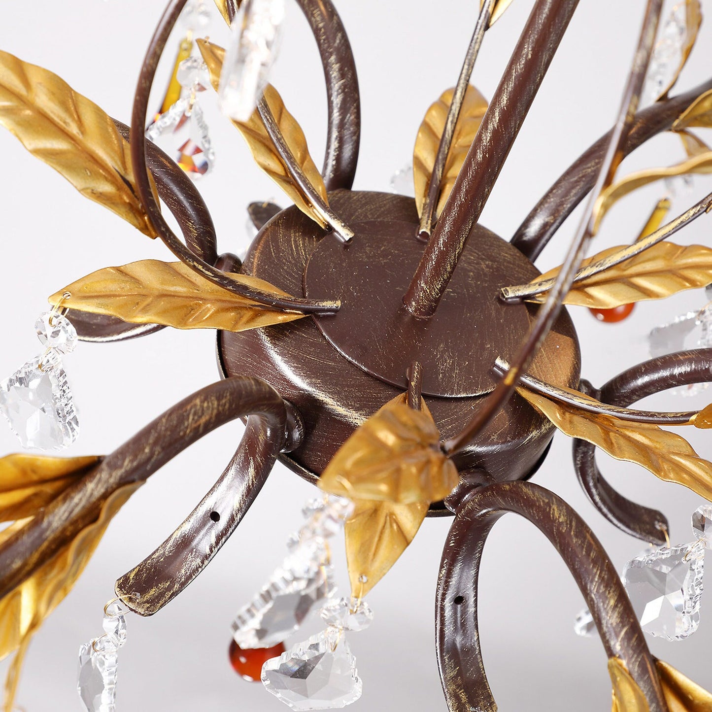 Aureline Vine Chandelier | Handcrafted Metal Leaf & Amber Crystal Pendant