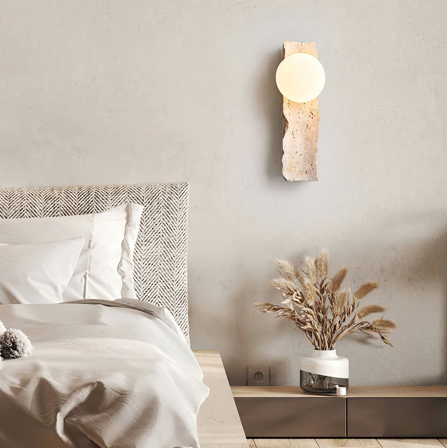 Aureum Wall Lamp | Modern Minimalist Yellow Travertine & Glass Globe Sconce