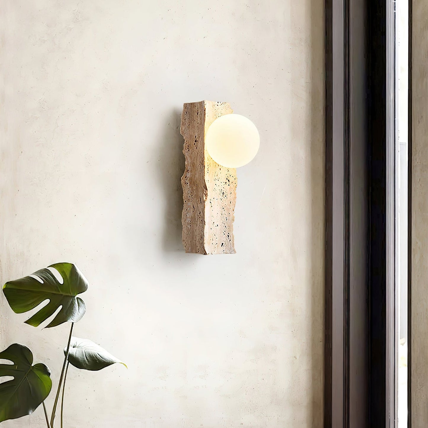 Aureum Wall Lamp | Modern Minimalist Yellow Travertine & Glass Globe Sconce