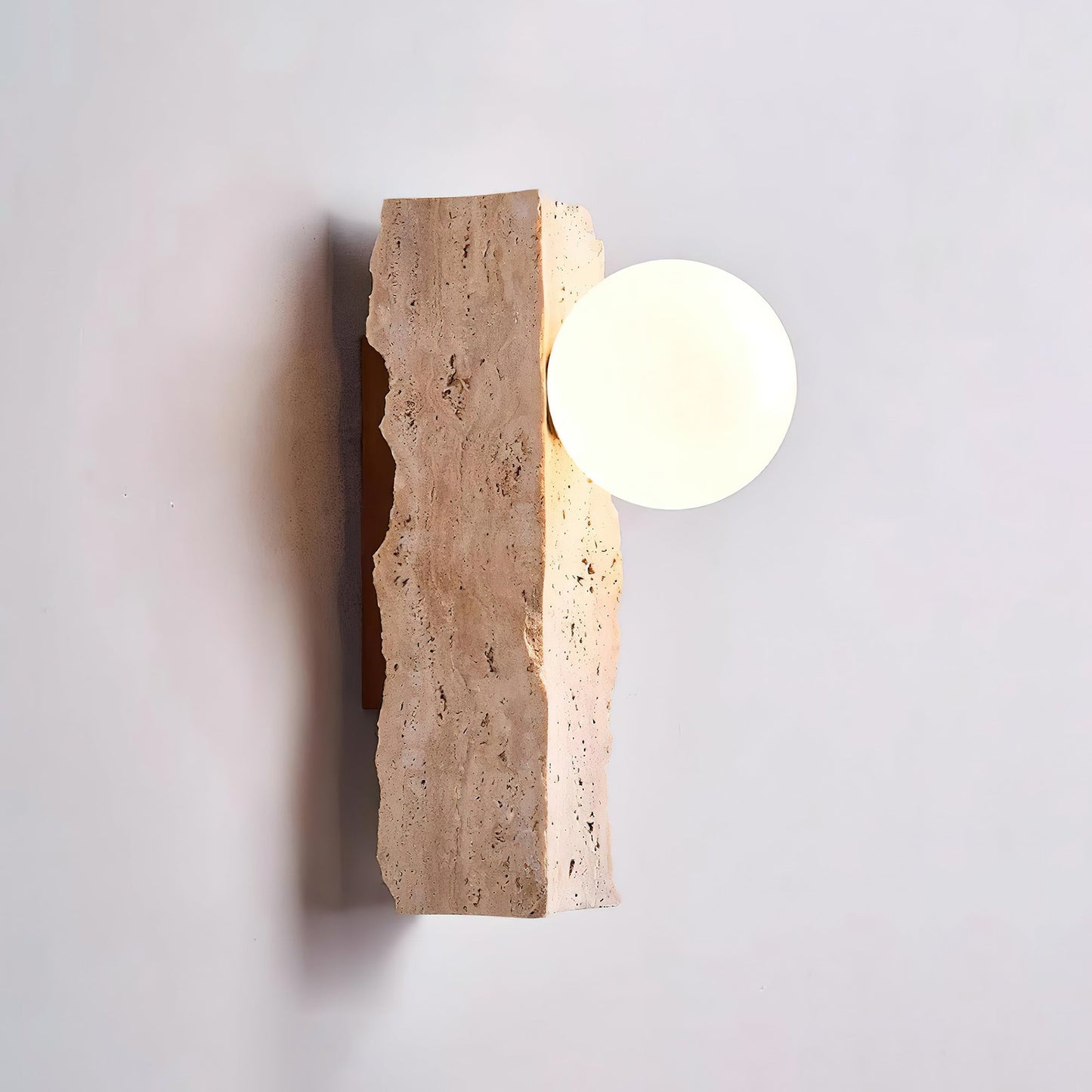 Aureum Wall Lamp | Modern Minimalist Yellow Travertine & Glass Globe Sconce