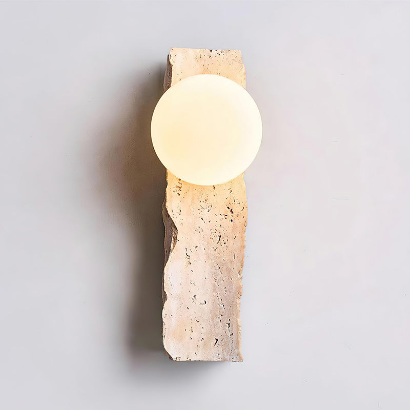 Aureum Wall Lamp | Modern Minimalist Yellow Travertine & Glass Globe Sconce