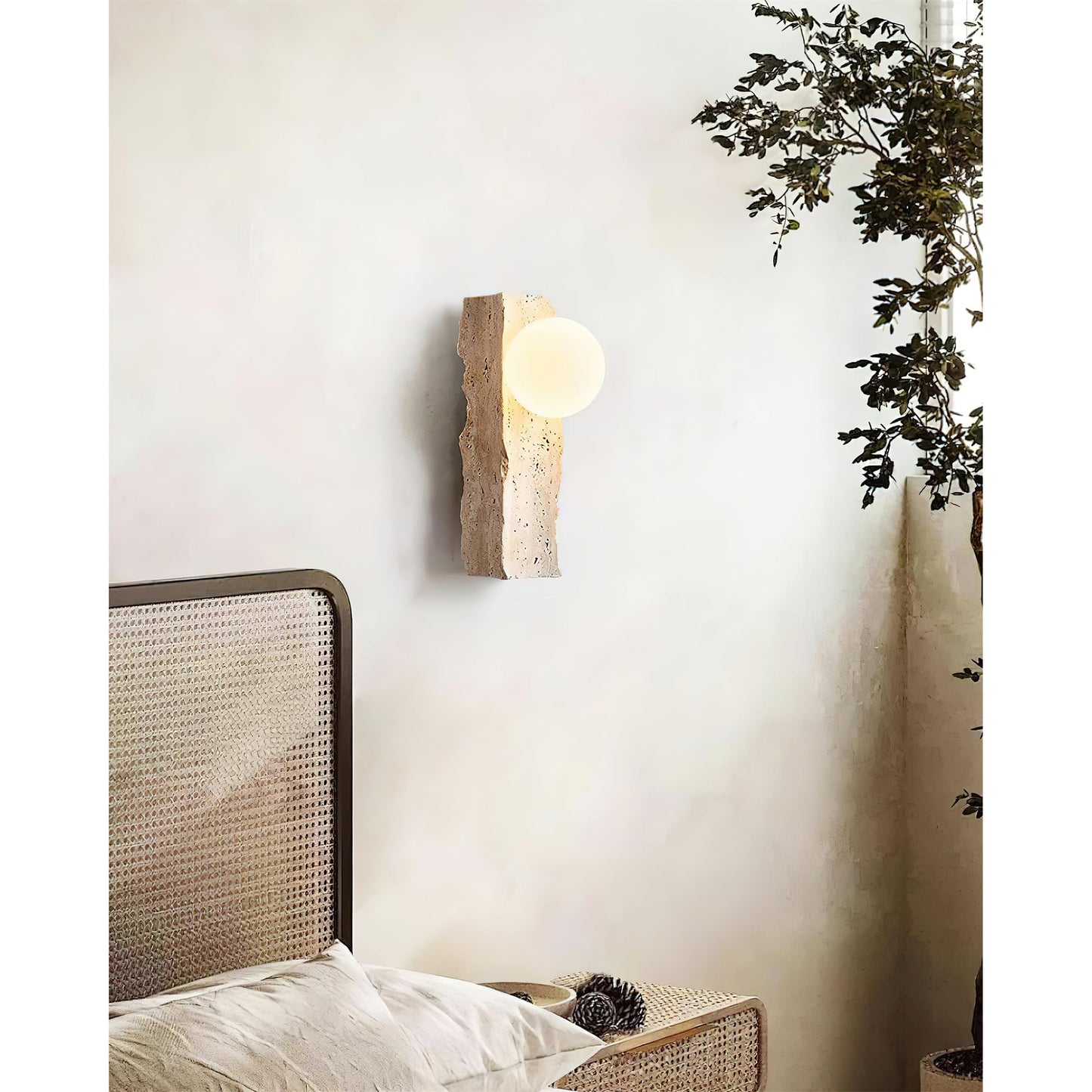 Aureum Wall Lamp | Modern Minimalist Yellow Travertine & Glass Globe Sconce