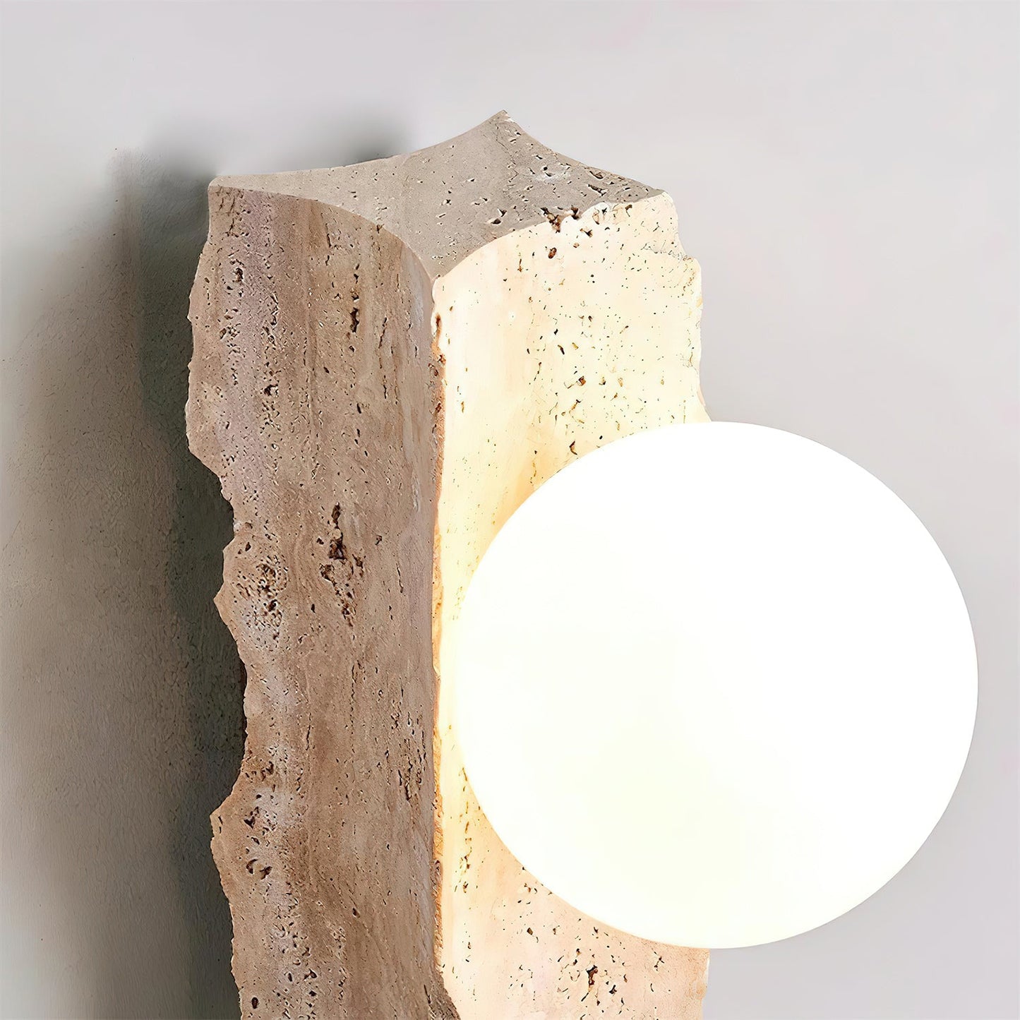 Aureum Wall Lamp | Modern Minimalist Yellow Travertine & Glass Globe Sconce