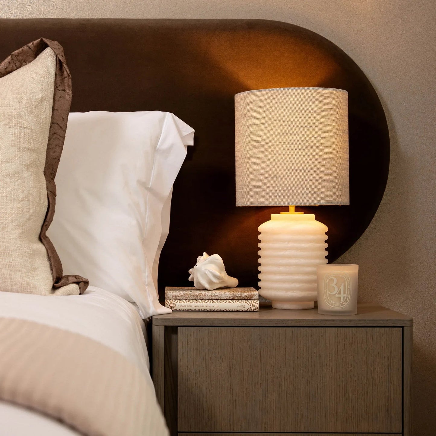 Auria Alabaster Table Lamp | Luxury Natural Stone & Fabric Shade Desk Light
