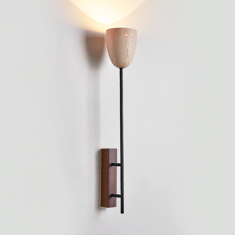 Ausband Wall Lamp | Modern Minimalist Travertine & Wood Vertical Sconce
