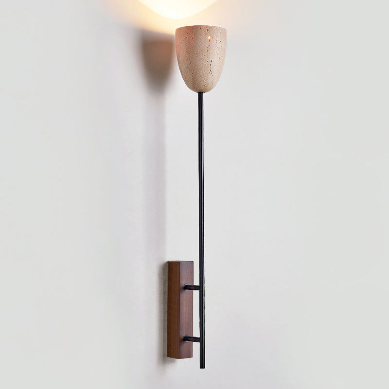 Ausband Wall Lamp | Modern Minimalist Travertine & Wood Vertical Sconce