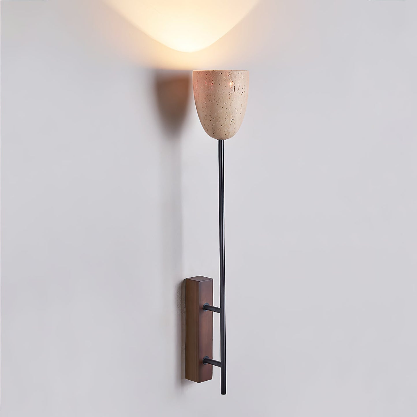 Ausband Wall Lamp | Modern Minimalist Travertine & Wood Vertical Sconce