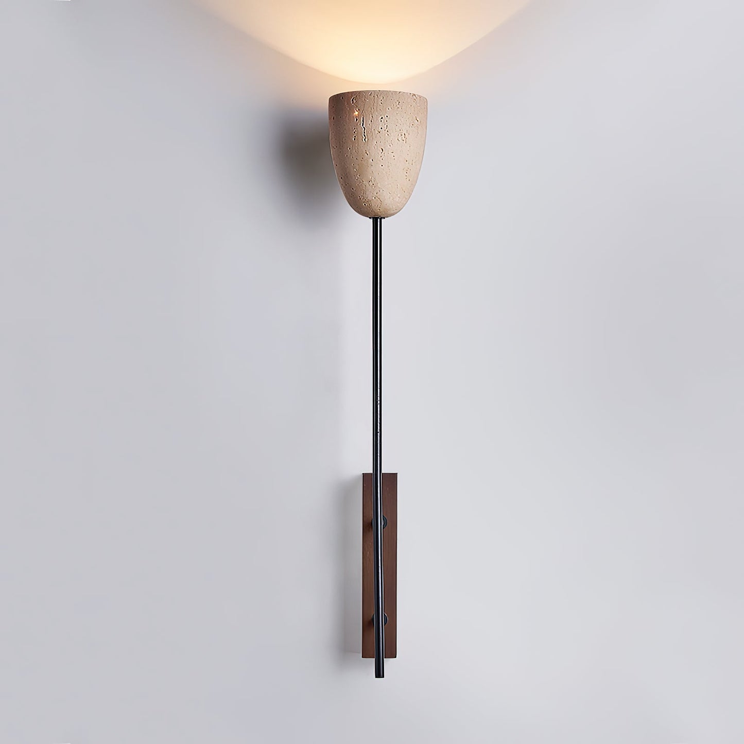 Ausband Wall Lamp | Modern Minimalist Travertine & Wood Vertical Sconce