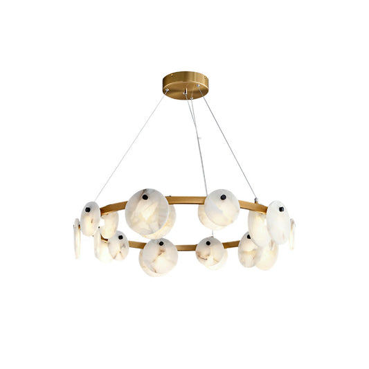 Austen Chandelier | Modern Minimalist Brass & Natural Alabaster Disc Pendant