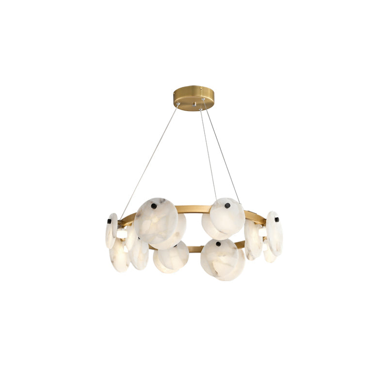 Austen Chandelier | Modern Minimalist Brass & Natural Alabaster Disc Pendant