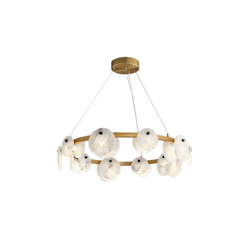 Austen Chandelier | Modern Minimalist Brass & Natural Alabaster Disc Pendant