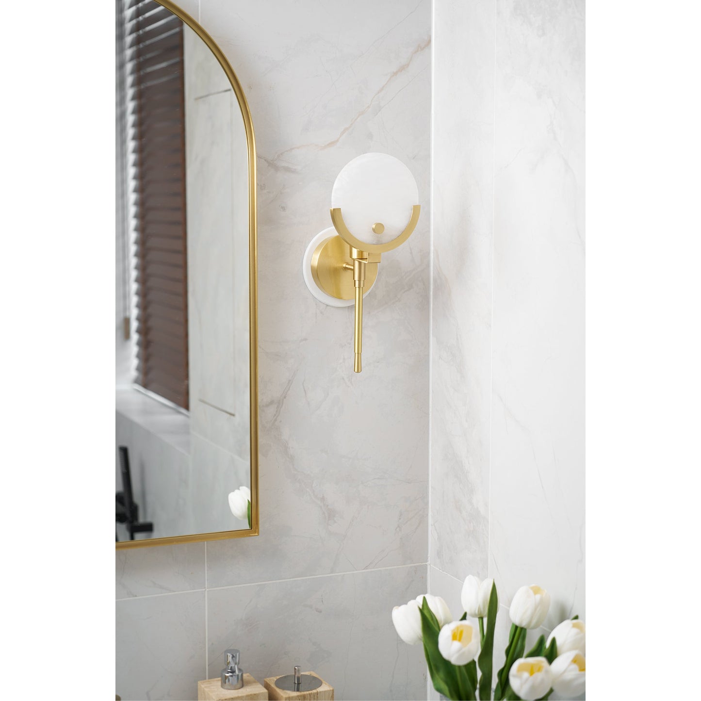 Ava Brass Alabaster Sconce | Modern Minimalist Natural Stone Wall Light