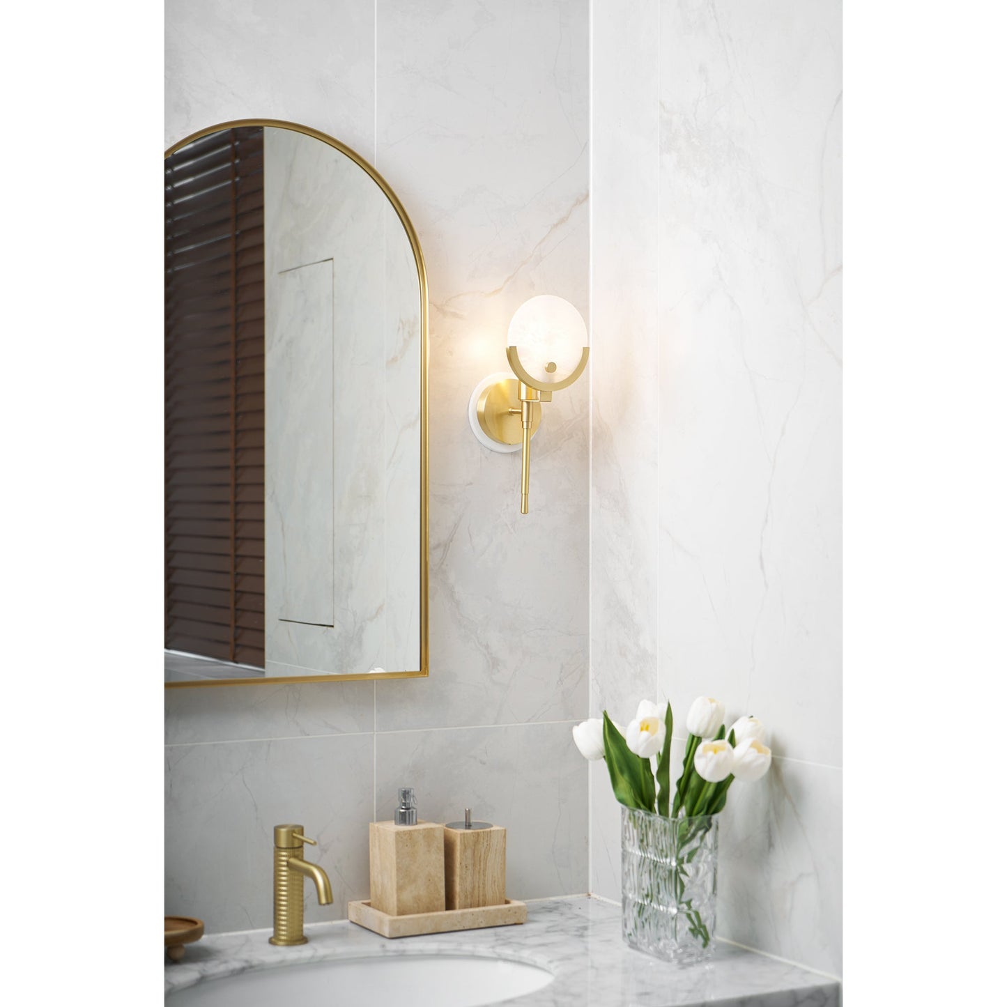 Ava Brass Alabaster Sconce | Modern Minimalist Natural Stone Wall Light