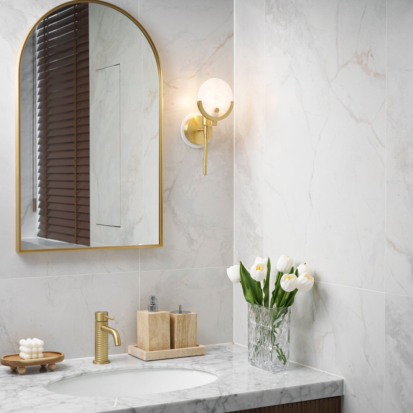 Ava Brass Alabaster Sconce | Modern Minimalist Natural Stone Wall Light