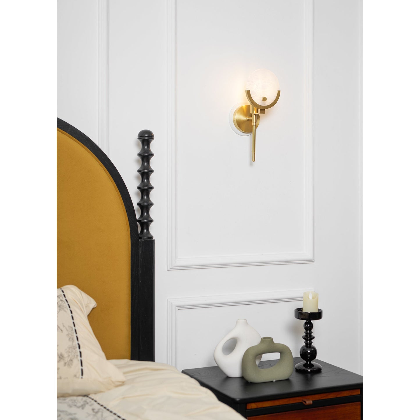 Ava Brass Alabaster Sconce | Modern Minimalist Natural Stone Wall Light