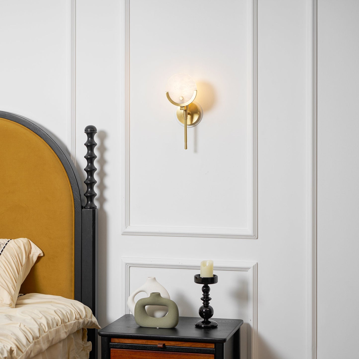 Ava Brass Alabaster Sconce | Modern Minimalist Natural Stone Wall Light