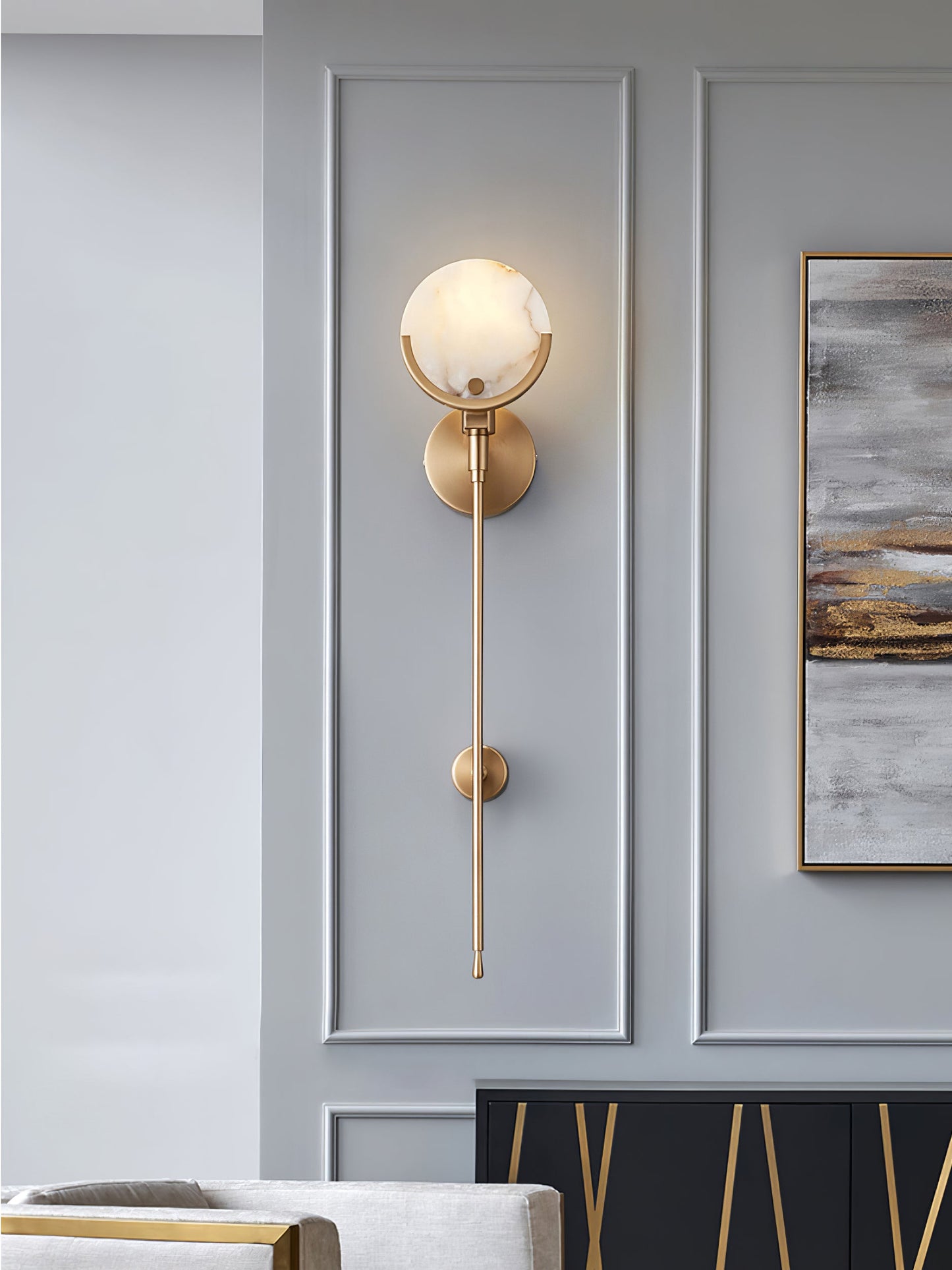 Ava Brass Alabaster Sconce | Modern Minimalist Natural Stone Wall Light