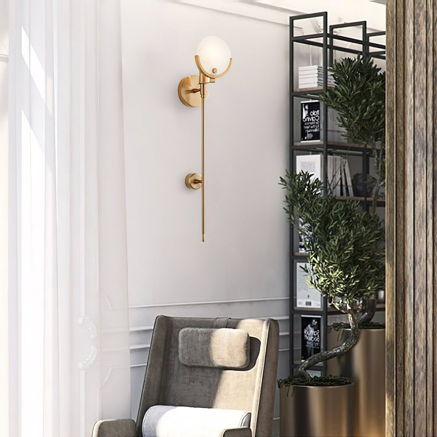Ava Brass Alabaster Sconce | Modern Minimalist Natural Stone Wall Light
