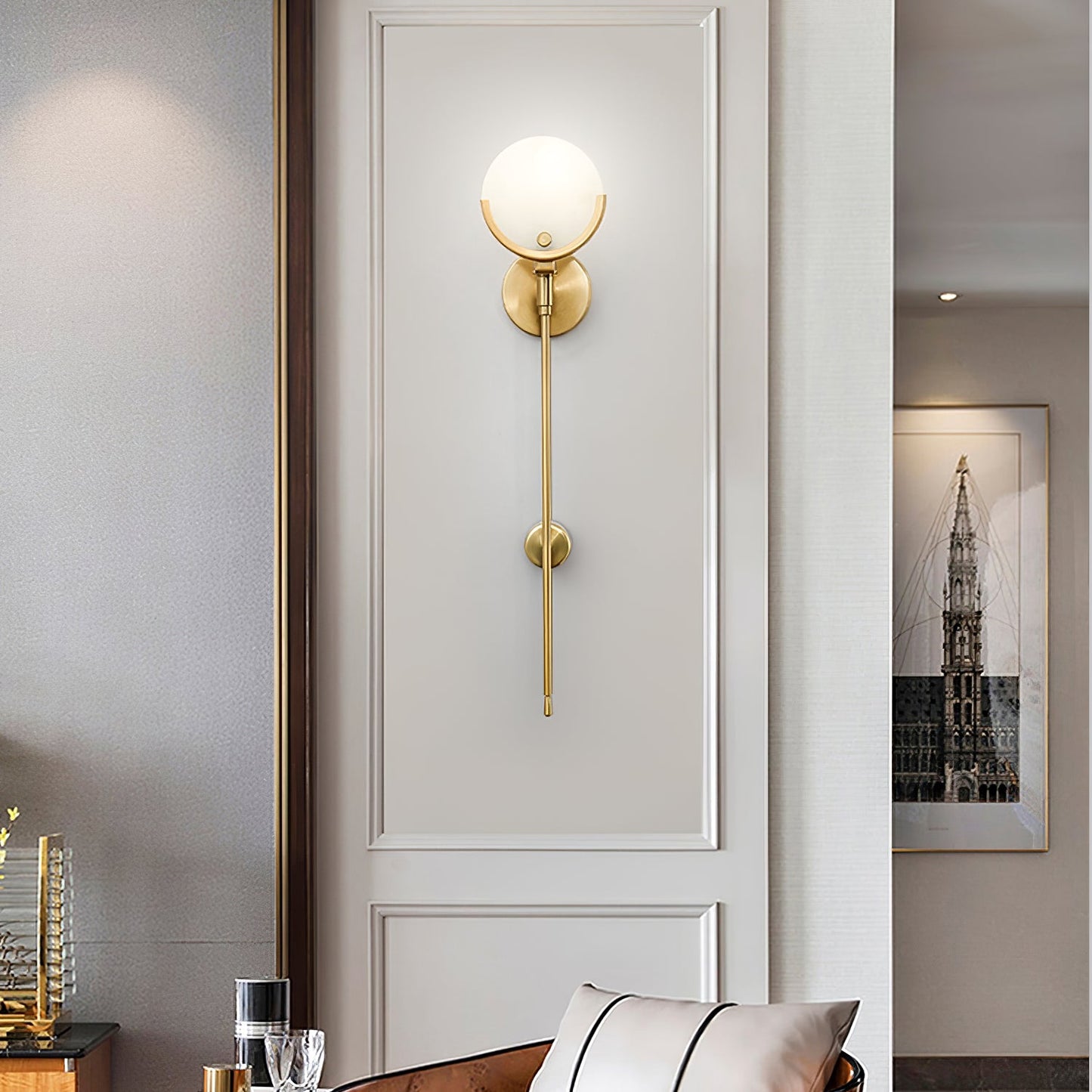Ava Brass Alabaster Sconce | Modern Minimalist Natural Stone Wall Light