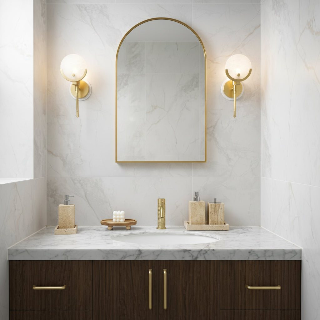 Ava Brass Alabaster Sconce | Modern Minimalist Natural Stone Wall Light