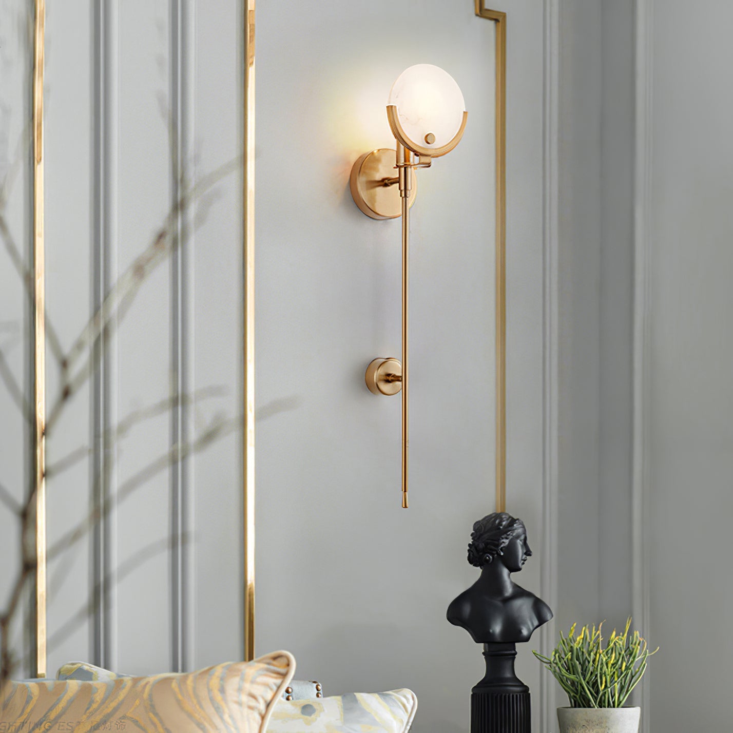 Ava Brass Alabaster Sconce | Modern Minimalist Natural Stone Wall Light