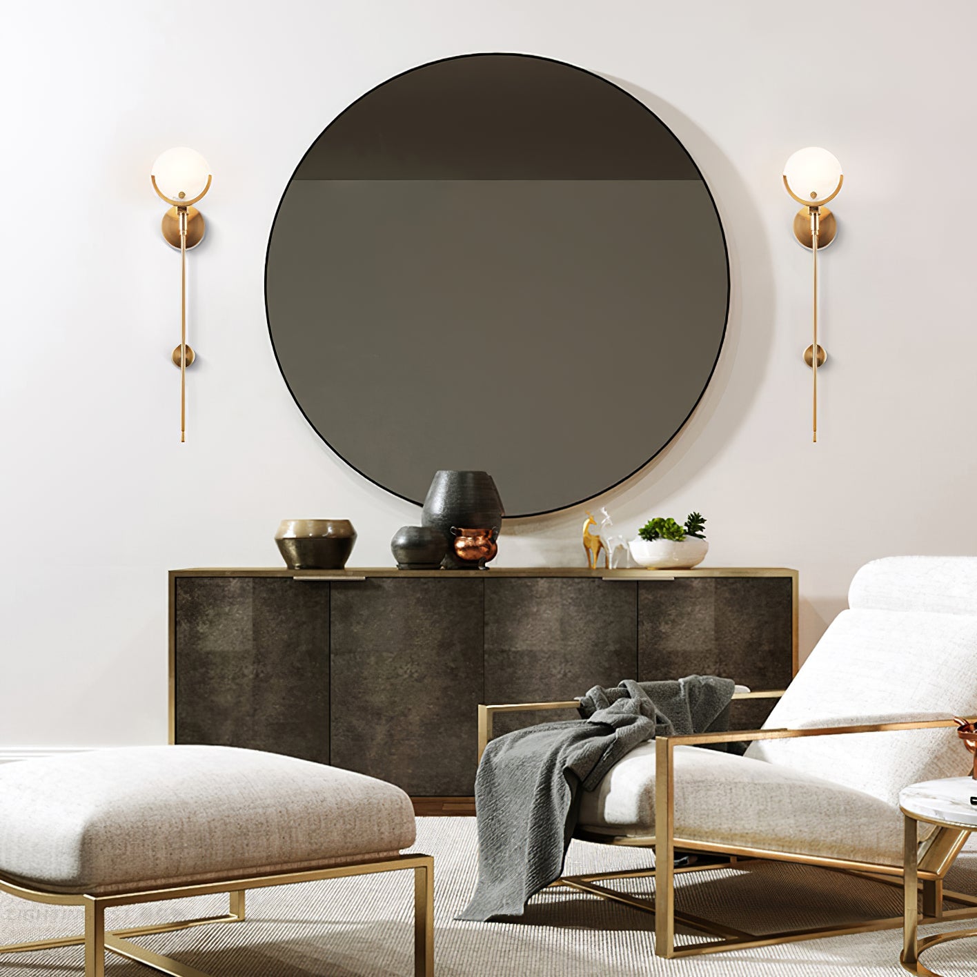Ava Brass Alabaster Sconce | Modern Minimalist Natural Stone Wall Light