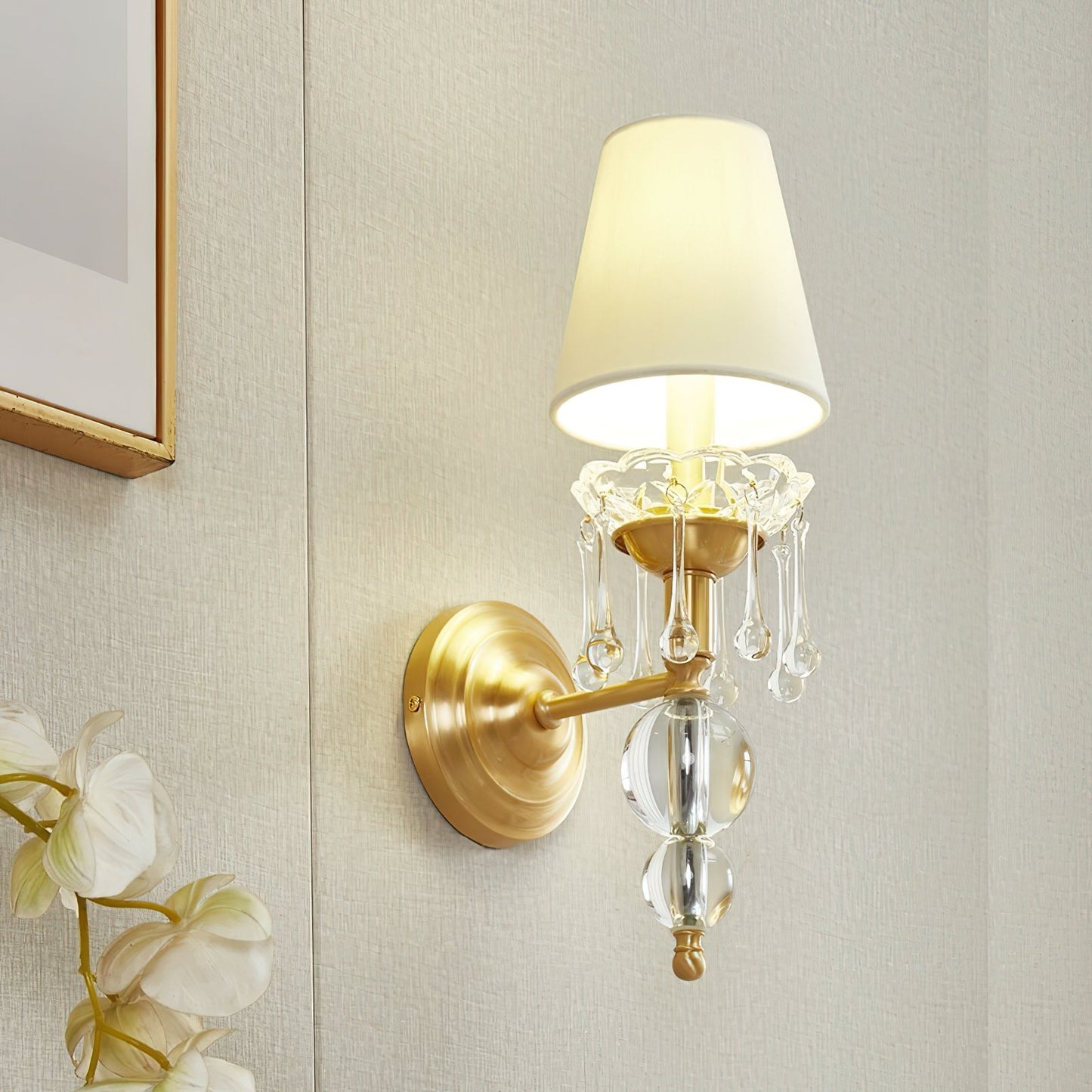 Avala Wall Lamp | Luxury Polished Brass & Crystal Sphere Sconce