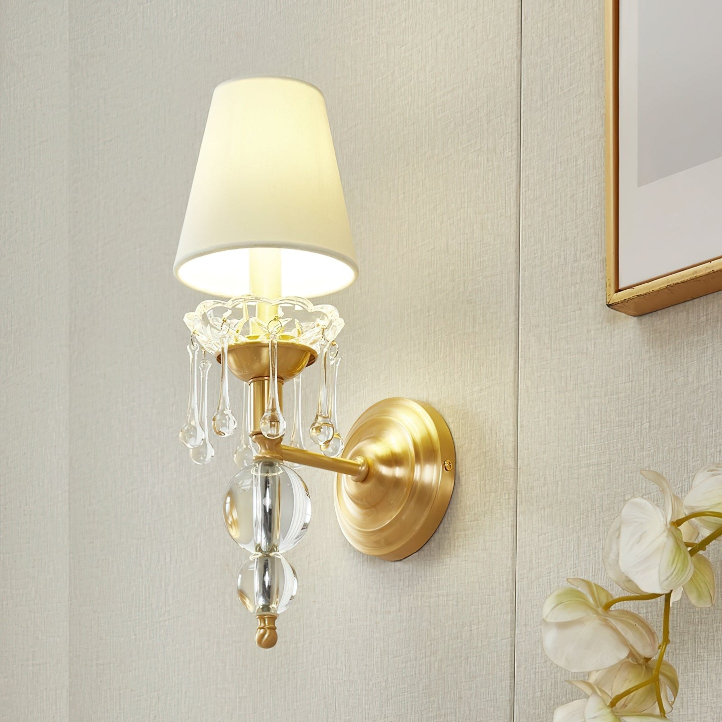 Avala Wall Lamp | Luxury Polished Brass & Crystal Sphere Sconce