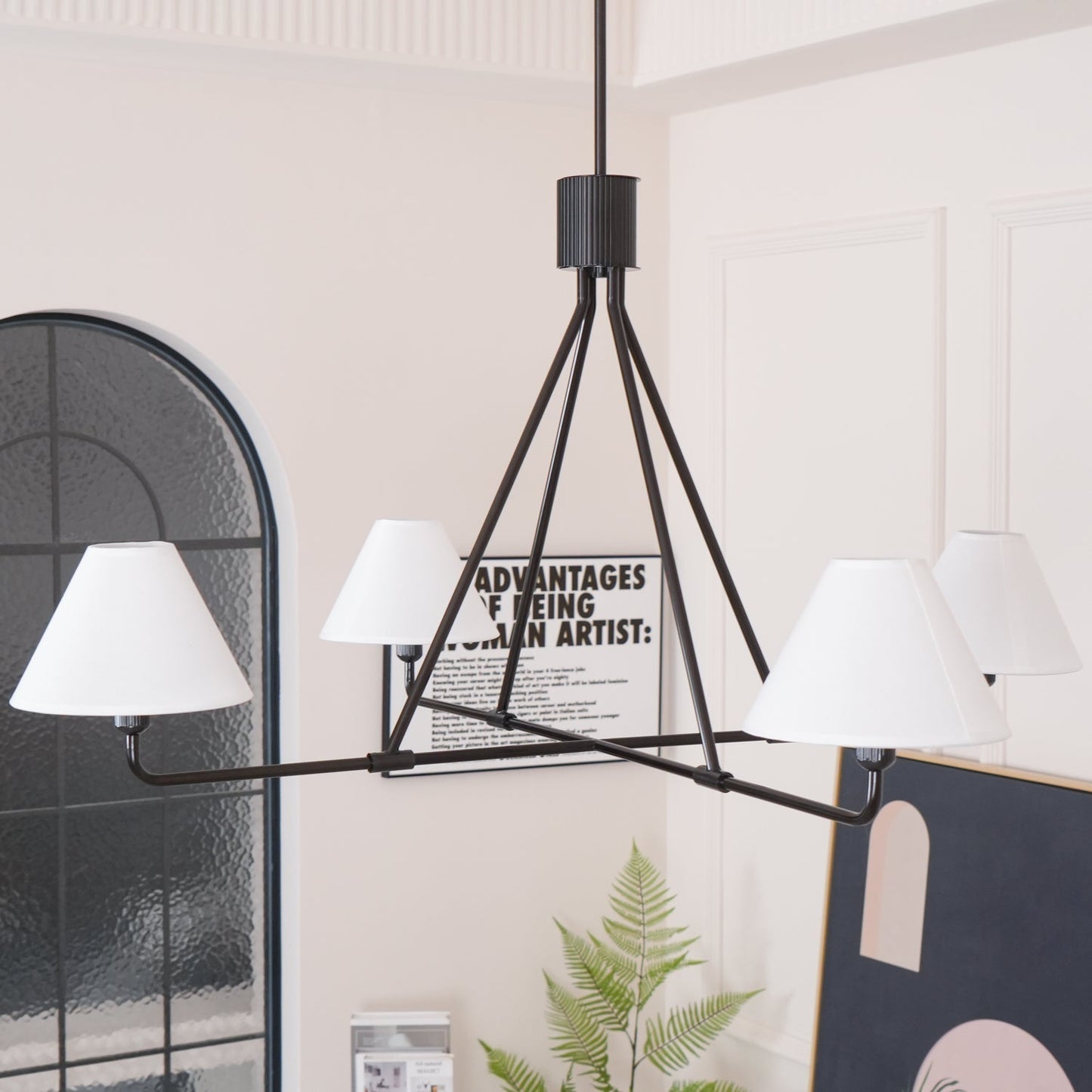 Beatrix Linear Chandelier | Modern Brass & Fabric Shade Island Light