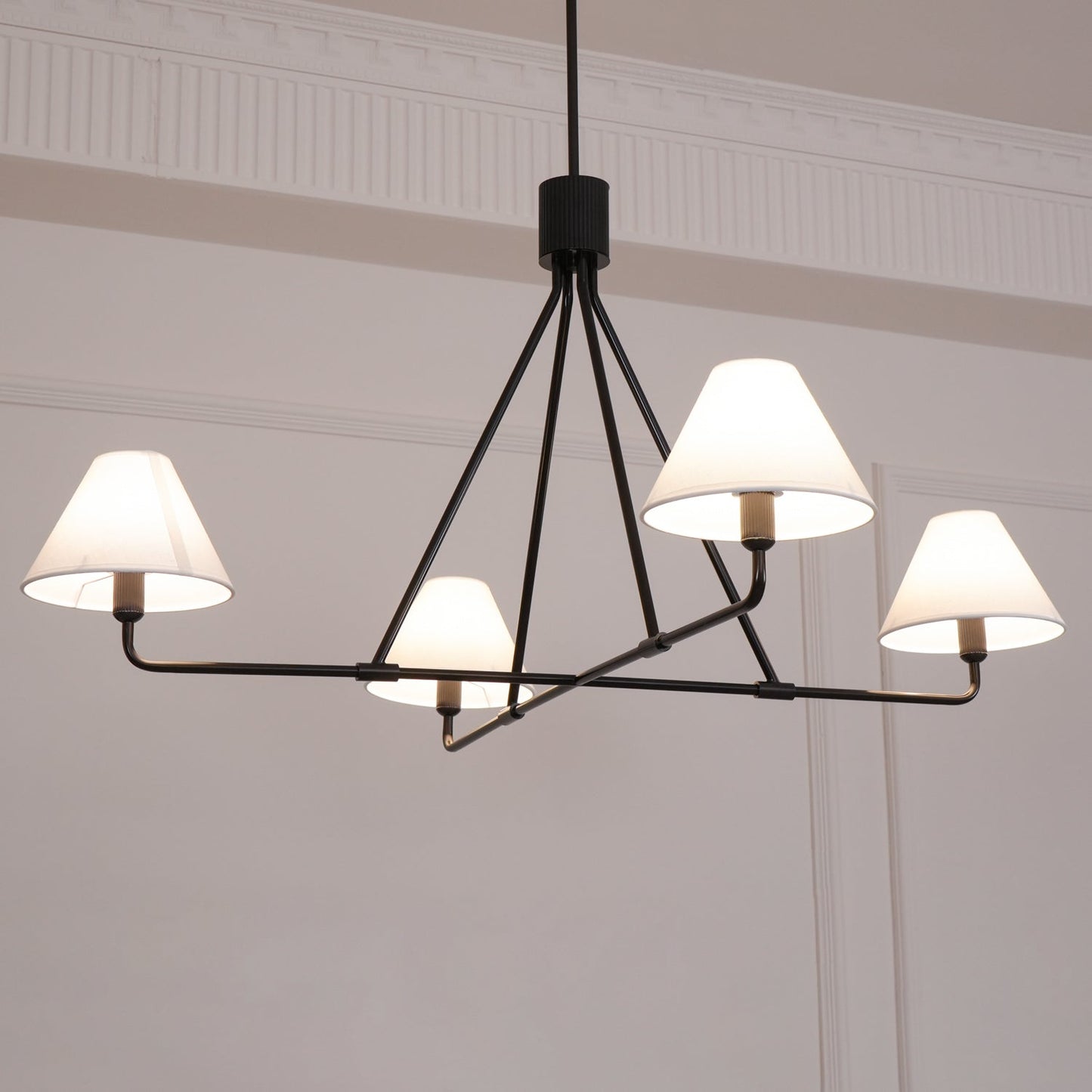 Beatrix Linear Chandelier | Modern Brass & Fabric Shade Island Light