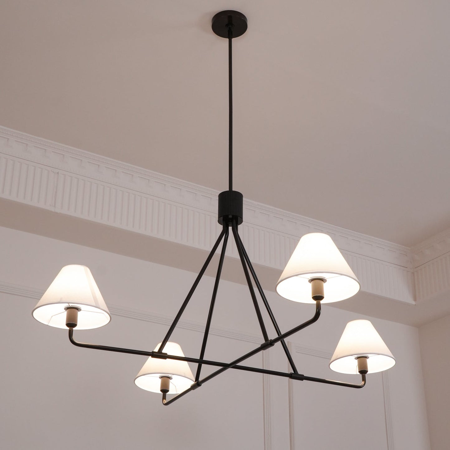 Beatrix Linear Chandelier | Modern Brass & Fabric Shade Island Light