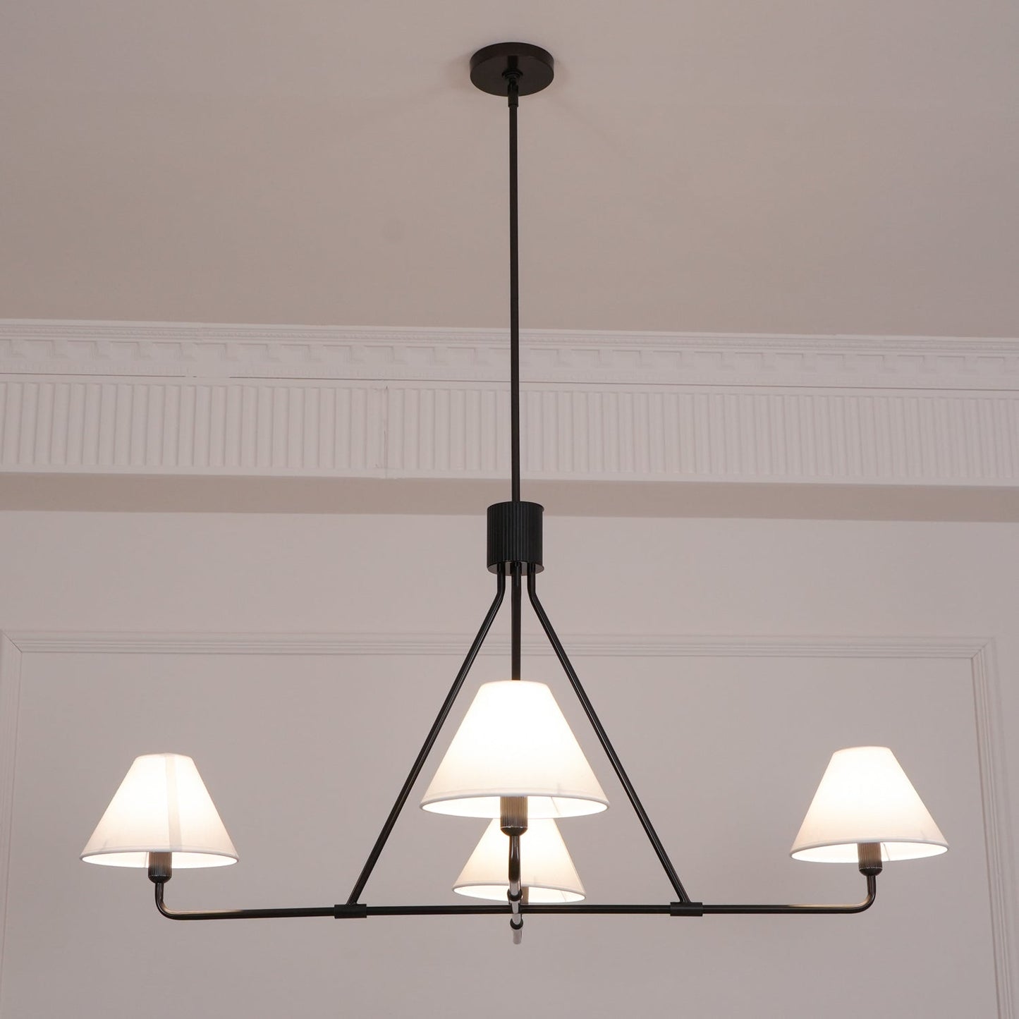 Beatrix Linear Chandelier | Modern Brass & Fabric Shade Island Light