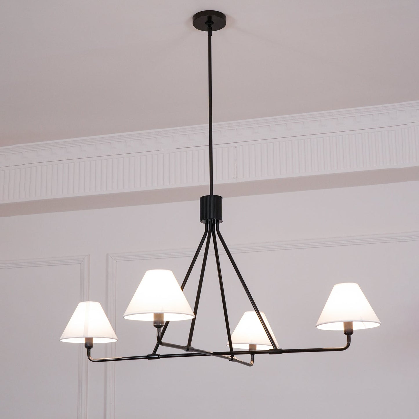 Beatrix Linear Chandelier | Modern Brass & Fabric Shade Island Light