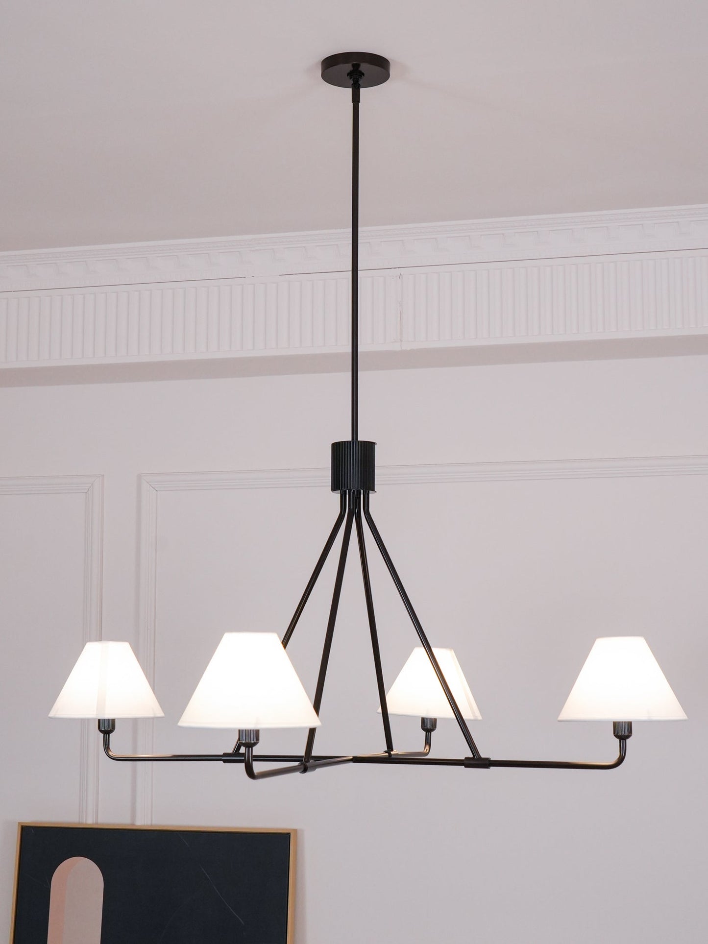 Beatrix Linear Chandelier | Modern Brass & Fabric Shade Island Light