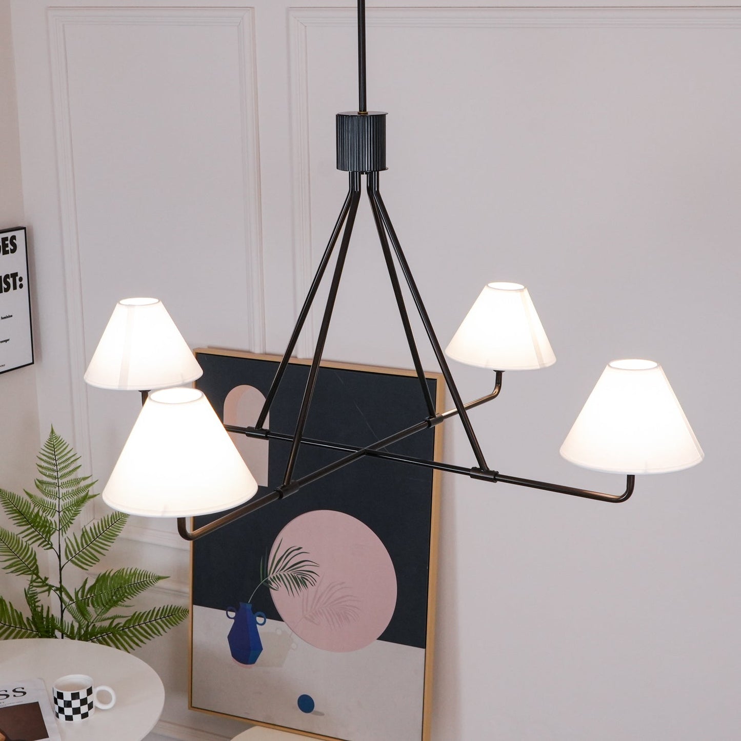 Beatrix Linear Chandelier | Modern Brass & Fabric Shade Island Light