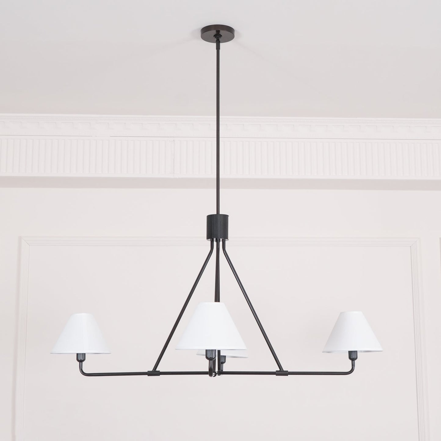 Beatrix Linear Chandelier | Modern Brass & Fabric Shade Island Light