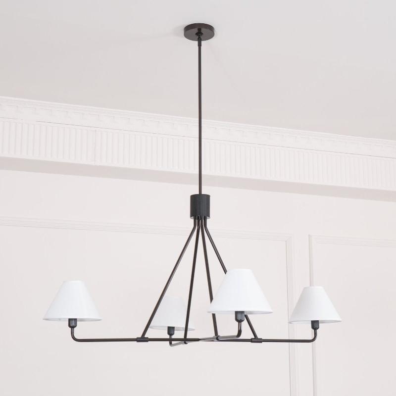 Beatrix Linear Chandelier | Modern Brass & Fabric Shade Island Light