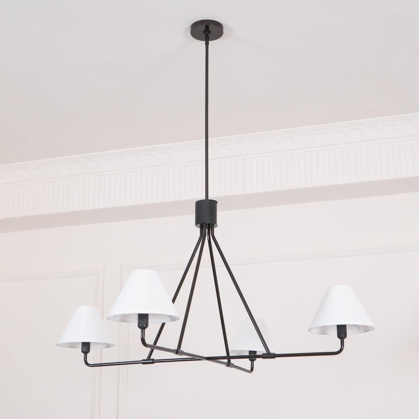 Beatrix Linear Chandelier | Modern Brass & Fabric Shade Island Light