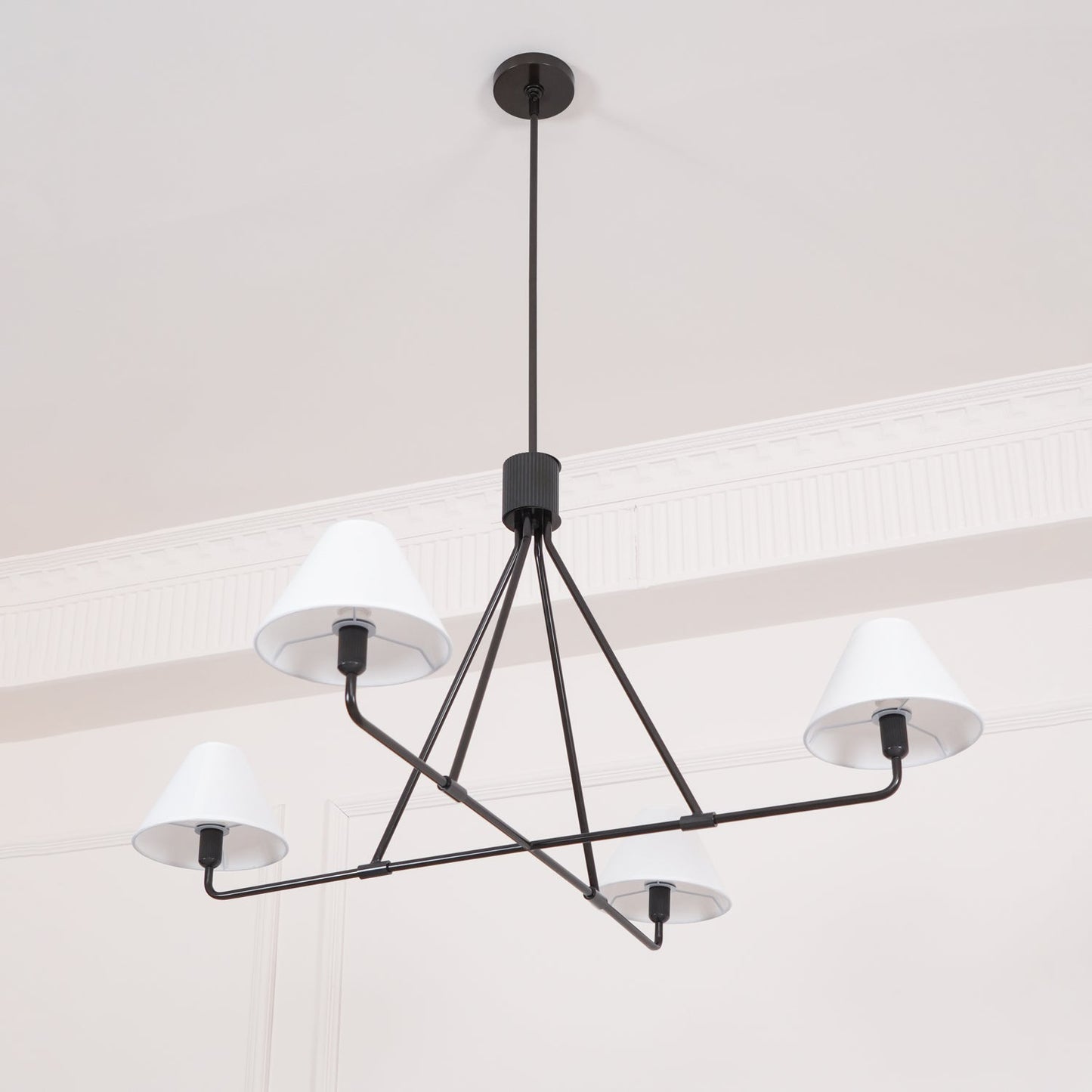 Beatrix Linear Chandelier | Modern Brass & Fabric Shade Island Light